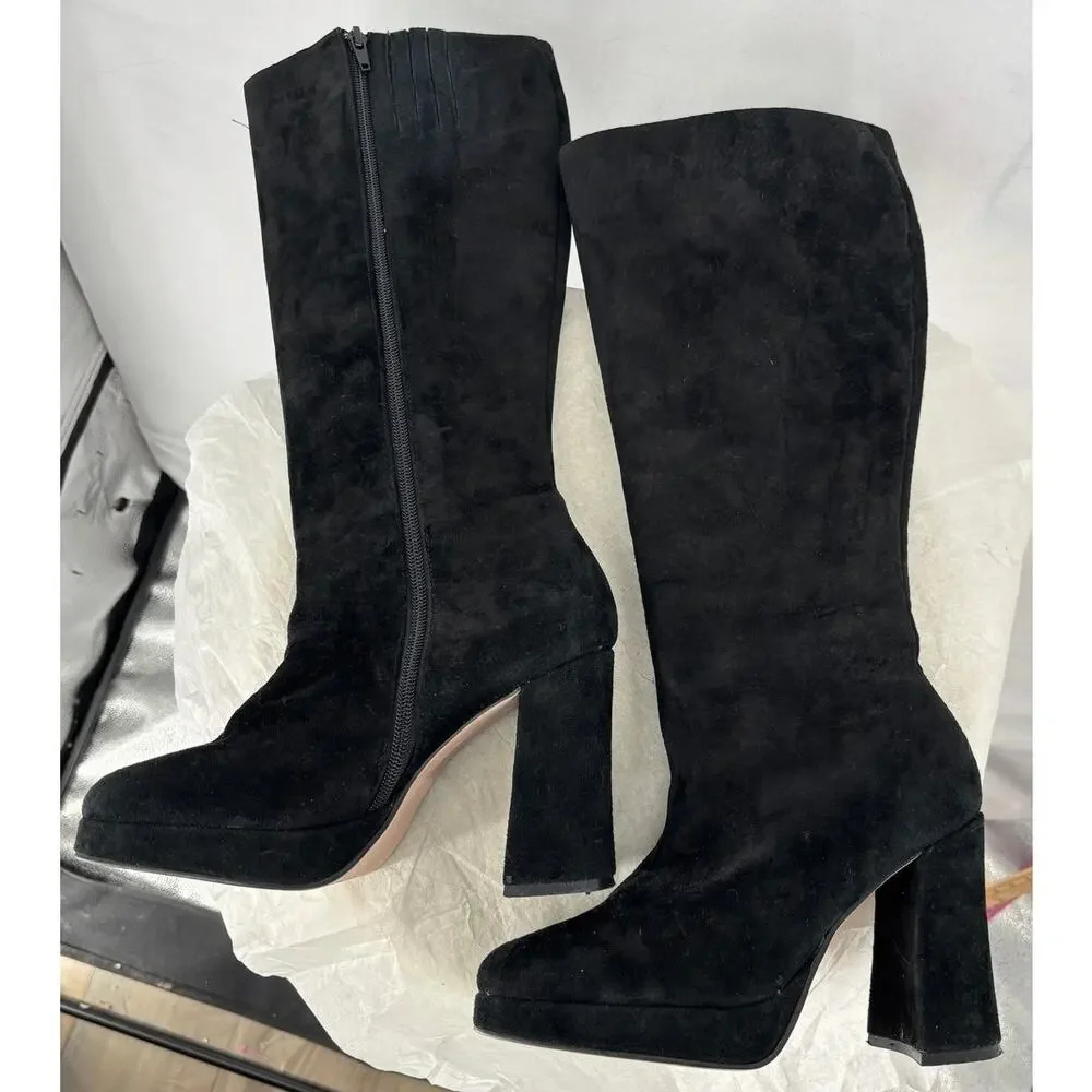 Colin‎ Stuart Knee High Platform Boots Womens 7 Black Suede Retro 70s